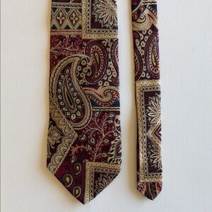 Italian Silk Paisley Tie Burgundy Gold Luxury Classic Mens Necktie